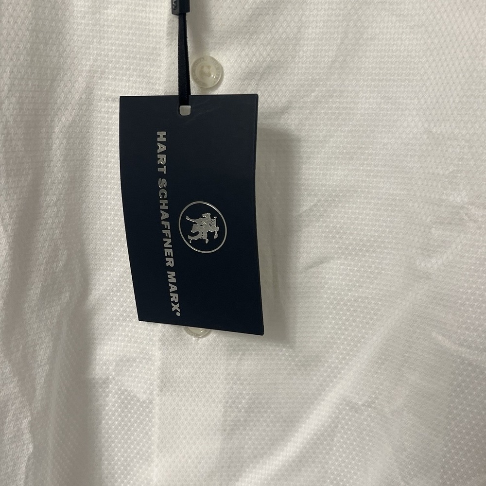 NEW Hart Schaffner Marx Mens Large Long Sleeve Button Up Down Dress Shirt White‎ - Picture 4 of 5